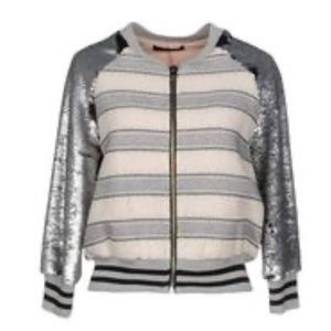 TYLI Sequin Bomber Jacket Stripe Coat Shimmer Made in Italy Mobwife Metallic Mod